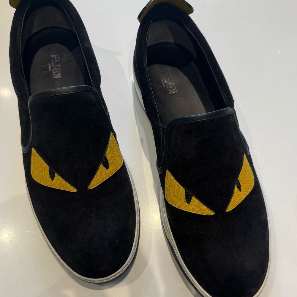 Fendi Black and Yellow Monster Suede Loafers